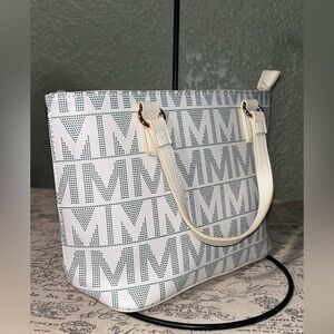 MFK Monogram-Pattern Cream Tote Bag with Gold Hardware